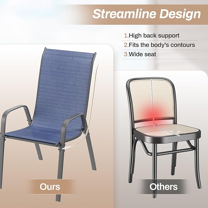TLSUNNY Patio Chairs, Stackable Textilene Outdoor Dining Furniture for All Weather, with 17.7″ Wide Seat & Metal Frame, for Garden, Backyard, Deck, Restaurant, Poolside (6, Navy Blue, 26.4″) - Image 9