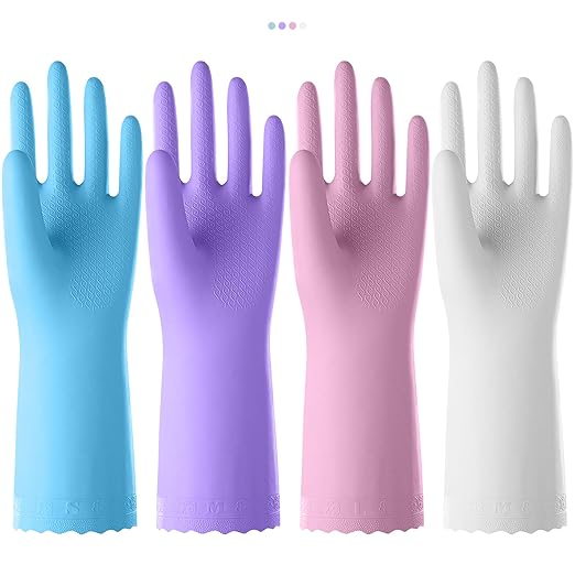 KAQ Rubber Kitchen Dishwashing Gloves: 4 Pairs Reusable Household Cleaning Glove by KAQ