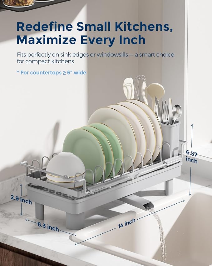 Nacial 2-in-1 Small Dish Drying Rack Fits 14''–21.8'' Sink, Dish Drainers - Image 2