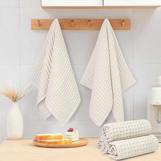 Jacquotha Waffle Hand Towels 5-Piece – Cotton, Quick Dry, Lint Free, 13” x 29” - Image 3