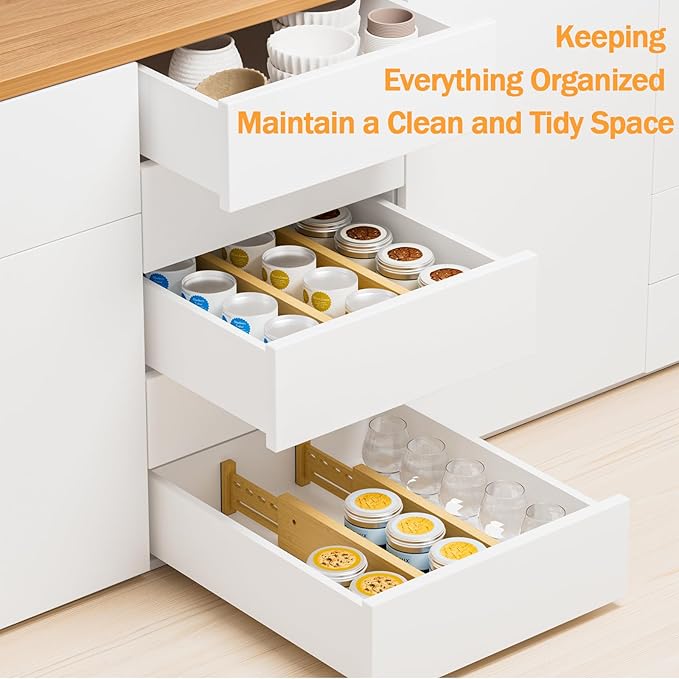 Bamboo Drawer Dividers 4" High, 12.8-18" Adjustable Drawer Organizers - Image 3