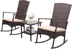 Outdoor Rocking Chair 3 Pieces High-Backed Rocking Chair Patio Rocking Chairs Outdoor Table, Khaki - Image 4