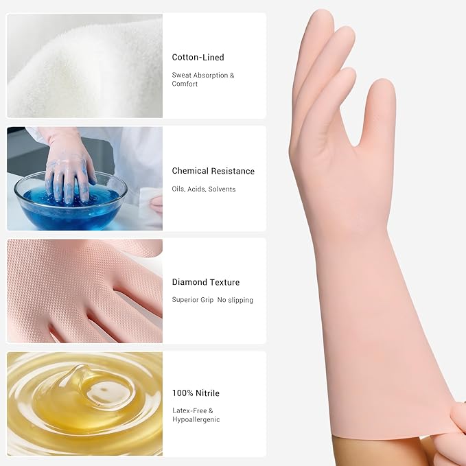 ThxToms 2 Pair Nitrile Dishwashing Cleaning Gloves, - Image 2