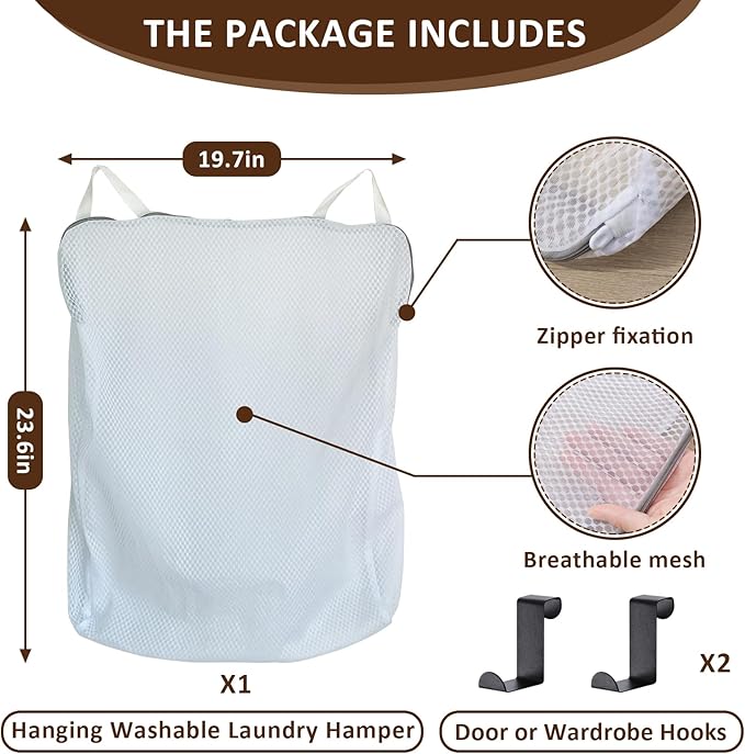 Hanging Washable Laundry Hamper, Over Door Mesh Laundry Bag - Image 3