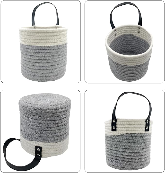 Cotton Rope Hanging Baskets for Organizing 2 Pcs Round Small Wall Basket - Image 3