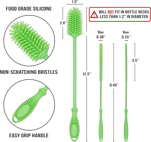 12.5" Silicone Bottle Brush & Straw Cleaner Brush Set | Water Bottle Cleaner - Image 2