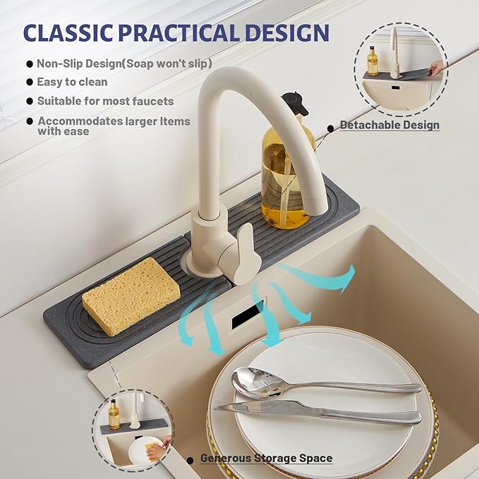 Stone Faucet Mat for Kitchen Sink，Super Absorbent Diatomite Fast Drying Stone - Image 4