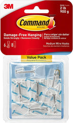 Command Medium Clear Wire Toggle Hooks, 6 Wall Hook and 8 Strips, Damage-Free by Command