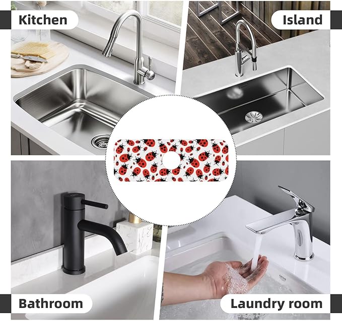 Kitchen Sink Splash Guard Faucet Mat Ladybug Cartoon 15"x5.5", Diatom Mat - Image 8