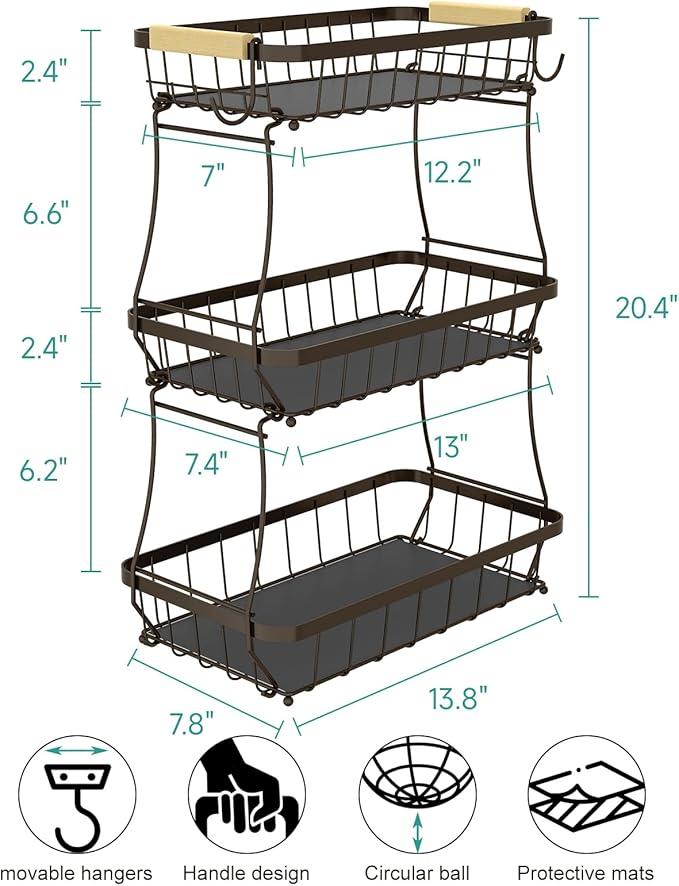 2 Tier Large Fruit Basket for Kitchen Counter - Image 2