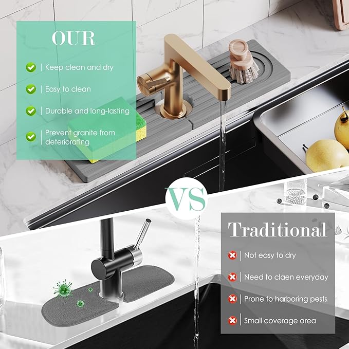 15.7'' Long Stone Faucet Mat for Kitchen Sink-Diatomite Quick Dry Kitchen Sink - Image 7