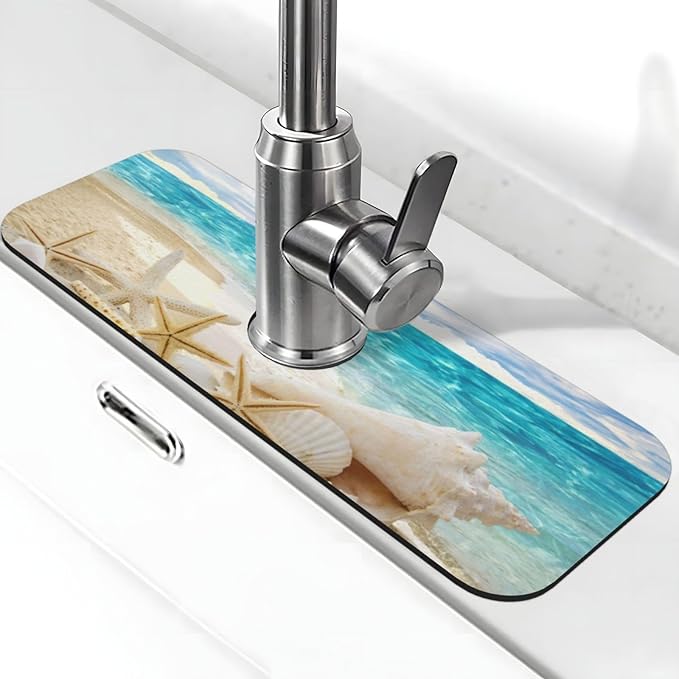 Beach Starfish Seashell Shell Summer Kitchen Sink Splash Guard Faucet Mat Super by Unknown