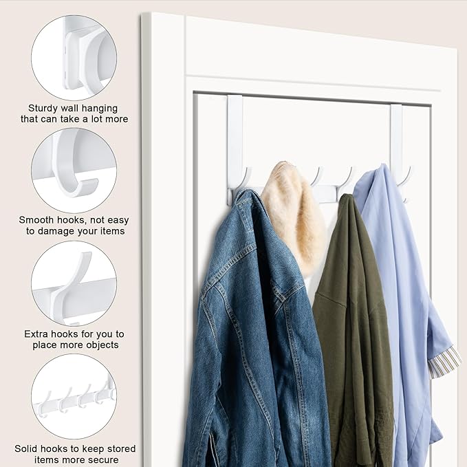 BOOMIBOO Over The Door Hooks, Sturdy Door Hanger, Towel Rack Towel Hooks - Image 3