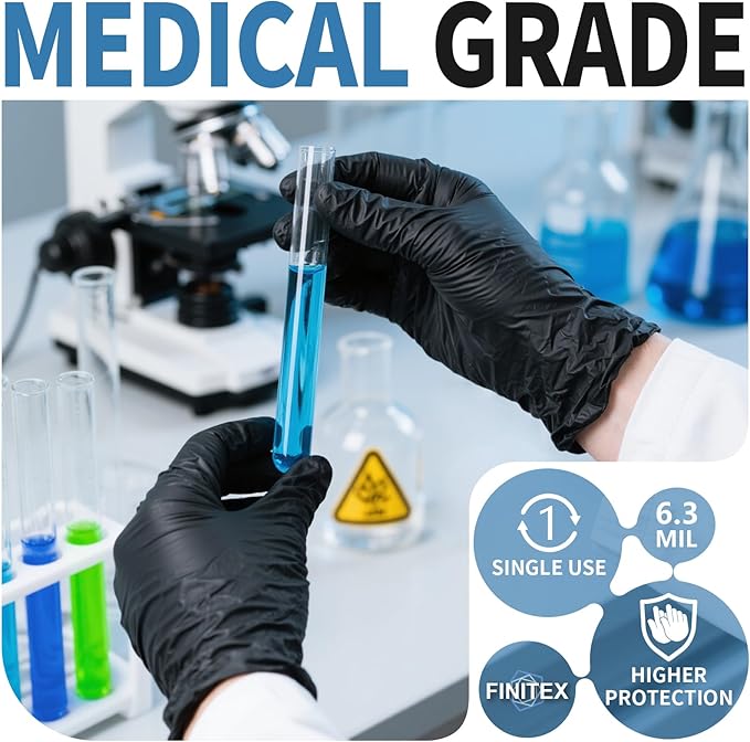 FINITEX Black Nitrile Disposable Medical Exam Gloves - Image 5