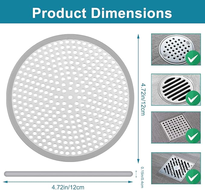 Drain Hair Catcher, Drain Strainer, Stainless Steel and Silicone - Image 2