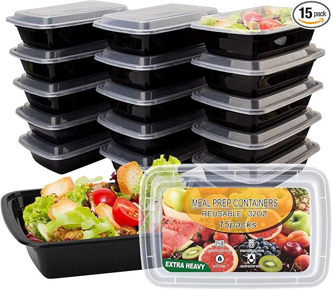 15 Pack- Meal Prep Containers 32oz, Plastic Food Prep Containers Reusable by Ezalia