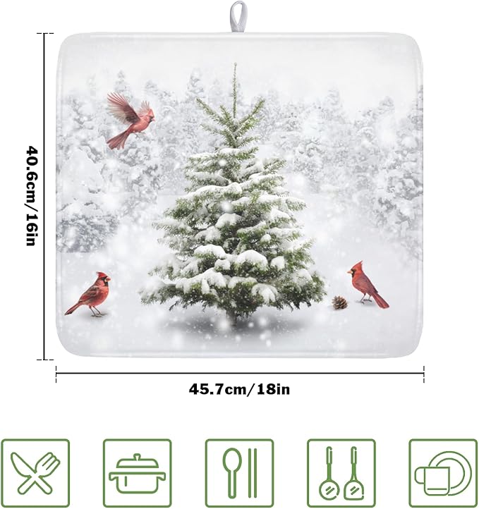Winter Forest Dish Drying Mat for Kitchen Counter Silvery White Pine Trees Snow - Image 2