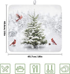 Winter Forest Dish Drying Mat for Kitchen Counter Silvery White Pine Trees Snow - Image 2