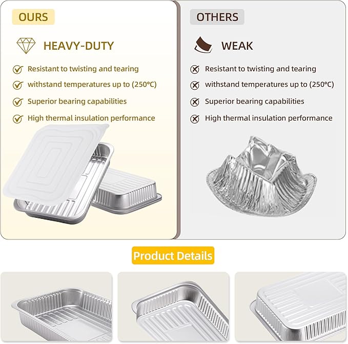 Aluminum Foil Pan with Lids, Heavy Duty Disposable Aluminum Baking Pans - Image 4