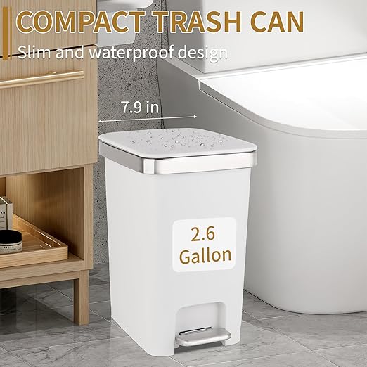 Small Bathroom Trash Can with Lid and 3 Rolls Trash Bags, Step Pedal - Image 7