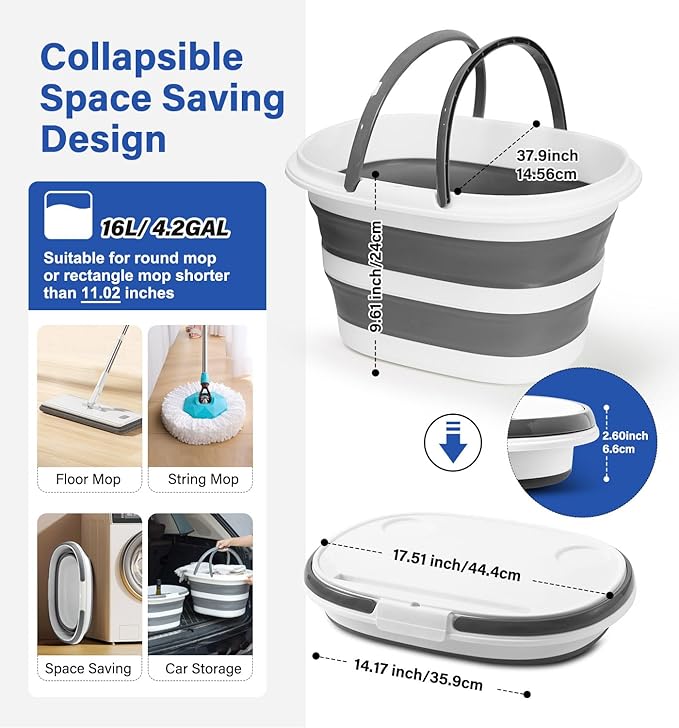 Lesipee Upgraded 16L Collapsible Mop Bucket - Image 2