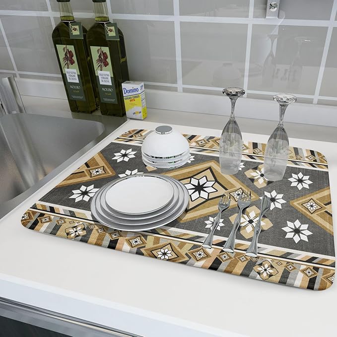 Boho Yellow Gray Aztec Dish Drying Mat - Image 6