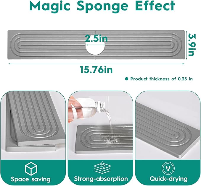16 Inch Stone Faucet Mat for Kitchen Sink, Kitchen Sink Splash Guard-Water - Image 3