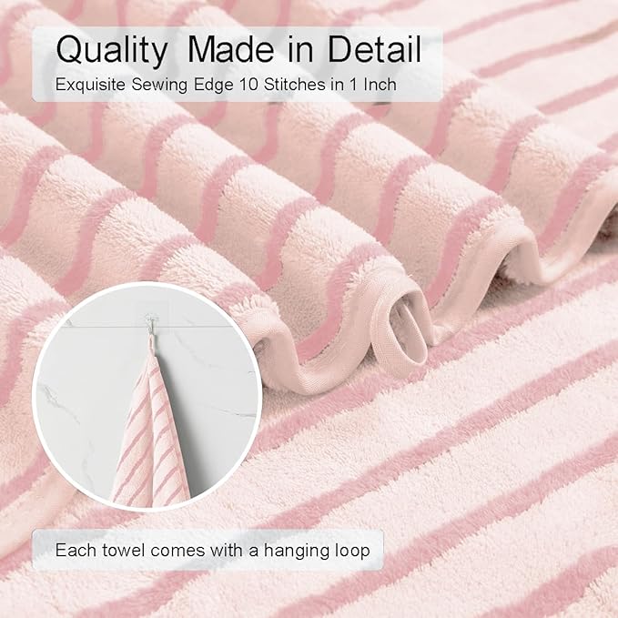 Oliven 8 Pcs Pink Cabana Stripe Large Bath Towels Set Oversized Bath Sheet-2 - Image 6