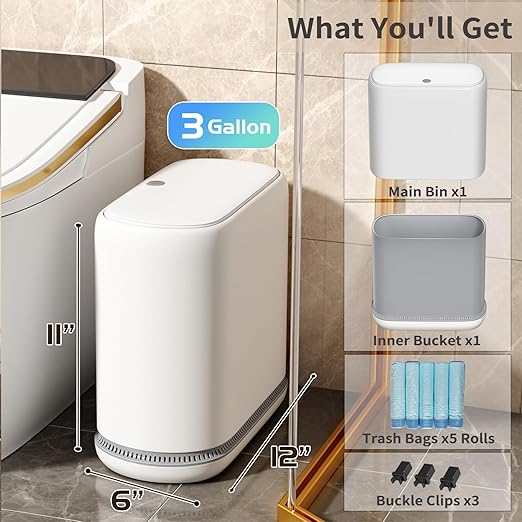 Small Bathroom Trash Can with Lid, 3 Gallon Slim Garbage Bin with Pop-Up Lid & - Image 5