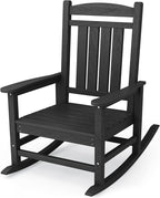 KINGYES HDPE Outdoor Rocking Chair, Widened Seat Patio Rocking Chair, Oversized All Weather Patio Rocker, Black by KINGYES