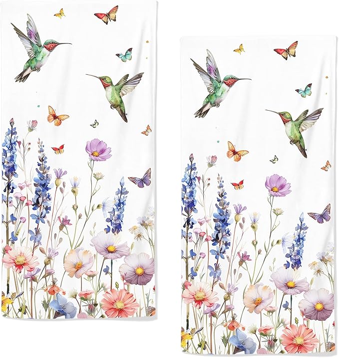 Watercolor Wildflower Floral Hand Towels by qiuhuang