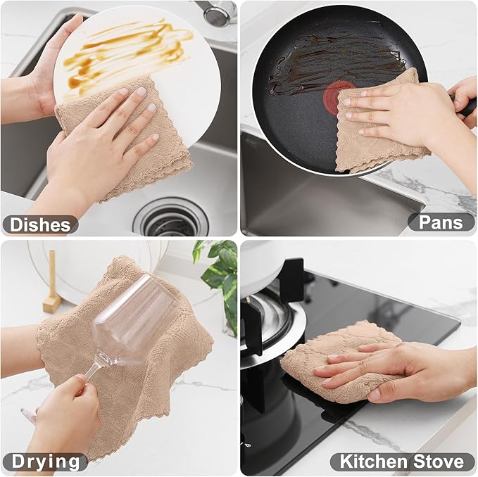 Homaxy 12 Pack Kitchen Dish Cloths, Super Soft and Absorbent Coral Velvet Dish - Image 4