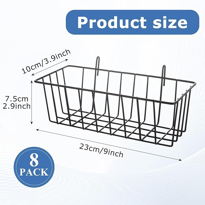 8Pcs Wire Basket, Grid Panel Hanging Wire Baskets, - Image 2