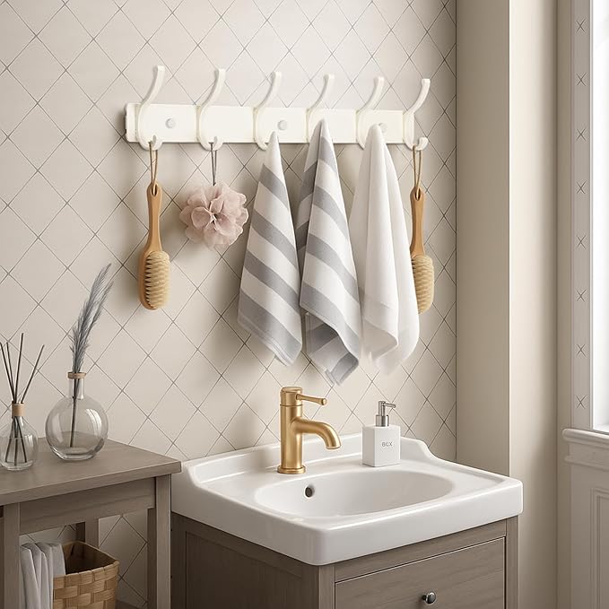 Coat Rack Wall Mount, 2 Pack Coat Hooks Hanger Wall Double Hook Rack Rail Towel - Image 5
