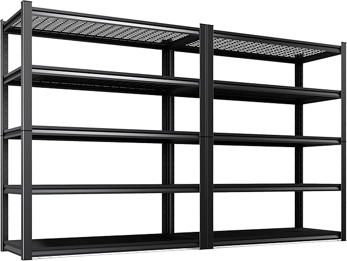 Set 2 Garage Shelving-3000 lbs 5 Tier Storage Shelves,Adjustable Heavy Duty Metal Shelving Unit and Storage Large Wire Rack,Utility Steel Shelf for Warehouse Industrial Pantry Basement -78"x46"x20" by Unknown