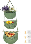 3 Tier Hanging Fruit Baskets for Kitchen, Boho Cotton Rope Handwoven Vegetable by Unknown