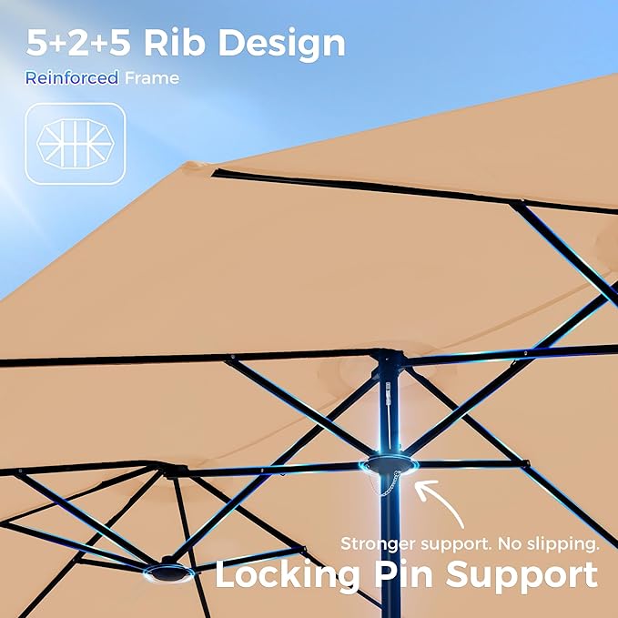 SUPERJARE 15FT Outdoor Umbrella for Patio, Double sided Pool Umbrellas with Fade Resistant Canopy, Large Table Umbrella for Deck, Market, Backyard - Beige - Image 9