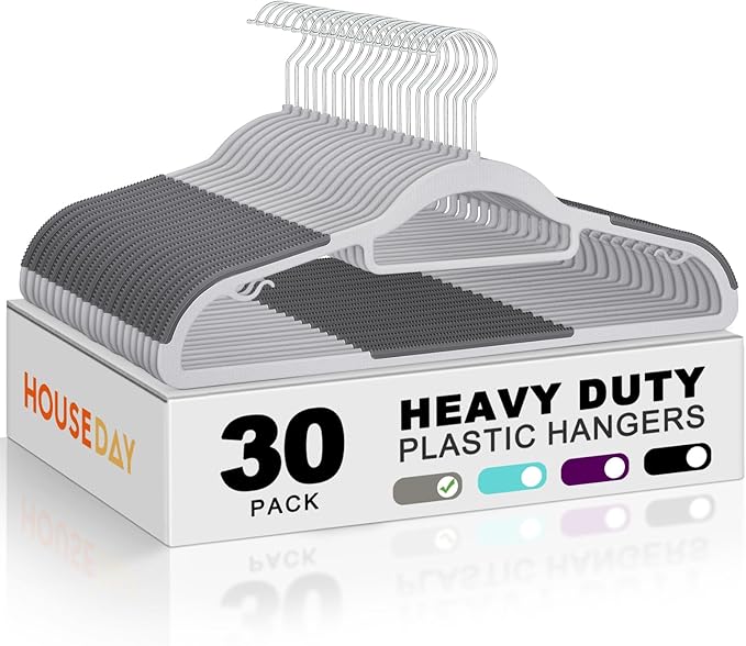 HOUSE DAY Quality Plastic Hangers 30 Pack, Non Slip Plastic Clothes Hangers Gray by HOUSEDAY