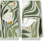 Abstract Boho Sage Green Floral Kitchen Towels Set of 2, 70s Retro Groovy Boho by Unknown