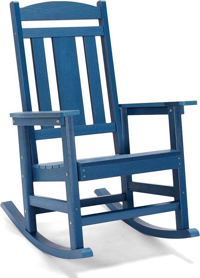 LUE BONA Outdoor Rocking Chairs Set of 4, Weather Resistant HDPS Poly Rocker Chairs, 350lb Heavy Duty, Oversized Porch Rocker for Adult, High Back Smooth Rocking for Outdoor & Indoor, Blue - Image 8