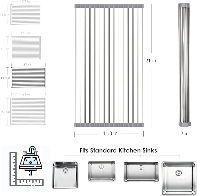 Tomorotec Roll Up Dish Drying Rack Over The Sink Grey Large Dish Drying Rack - Image 7
