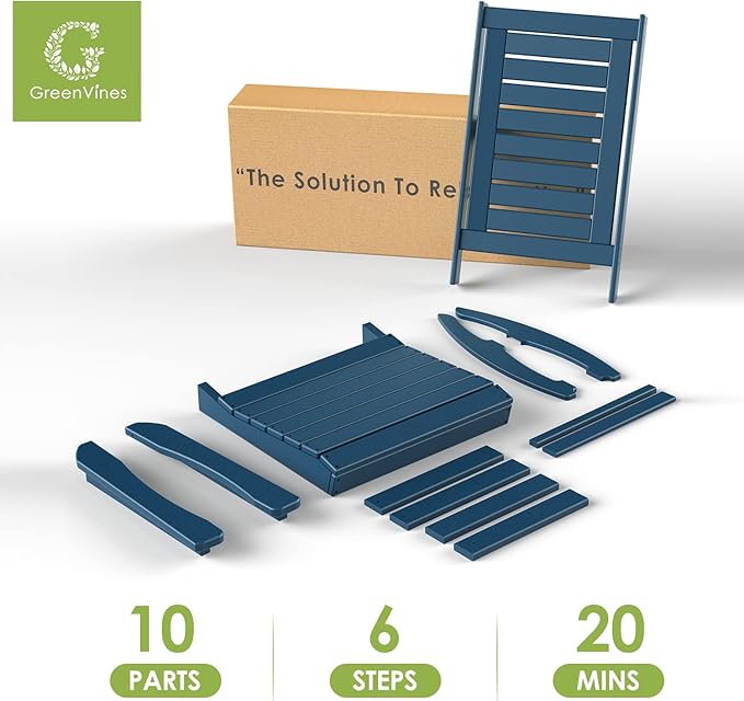 GREENVINES Outdoor Rocking Chairs | Set of 2 | Porch Rocker | HDPE Plastic | Blue | Oversized Rockers | High Back | Big & Tall | Ladder Back | for Patio Outside Backyard Balcony Garden - Image 9
