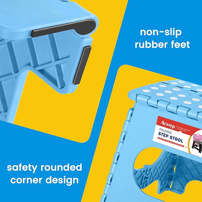ACSTEP Folding Step Stool for Adults 11 Height Lightweight Plastic Stepping Stool Foldable Step Stool Hold up to 300lbs Non Slip Collapsible Stool Blue - Image 2