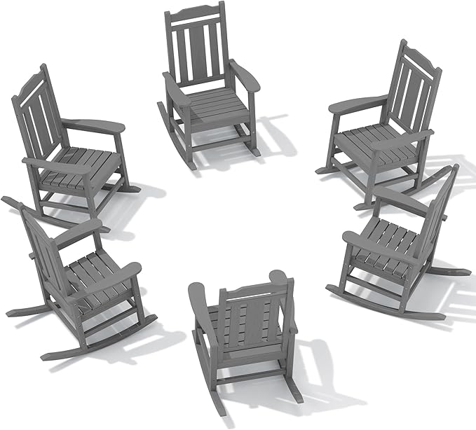 SERWALL Outdoor Rocking Chair Set of 6, Patio Rocking Chair Sets, HDPE Rocking Chair for Adults, Gray by SERWALL