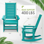 GREENVINES Outdoor Rocking Chairs | Set of 2 | Porch Rocker | HDPE Plastic | Aqua | Oversized Rockers | High Back | Big & Tall | Ladder Back | for Patio Outside Backyard Balcony Garden - Image 3
