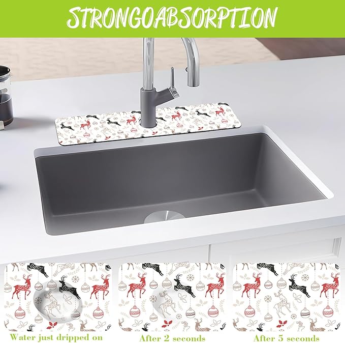 Chrismas Sink Faucet Absorbing Mat Christmas Sink Splash Guard Drying Mat - Image 5