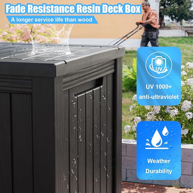 TARKARI 200 Gallon Lockable Resin Deck Box, Waterproof & UV-Resistant Outdoor Storage Box for Outdoor Cushion Storage, Garden Tools & Pool Accessories Storage, Black - Image 6