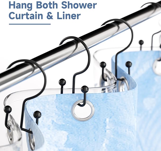 Titanker Shower Curtain Hooks Black, Minimalist Simple Double Glide Shower - Image 2