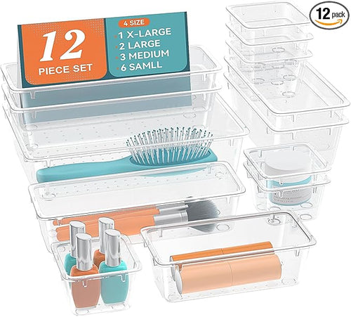 12 PCS Drawer Organizer Set, 4 Sizes Tool Storage Trays, Stationeries by Unknown