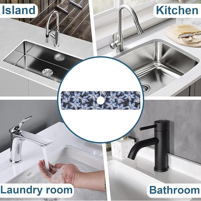 Blooming Lily Sink Splash Guard Faucet Mat Blue Lily Flowers Super Absorbent - Image 7